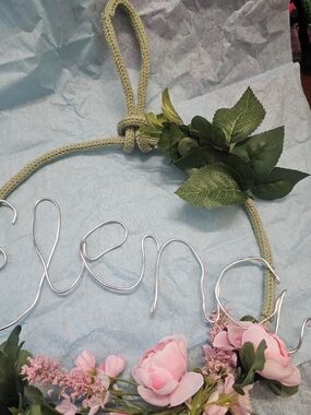 Floral Wire  Wreath with Pink Roses And Name